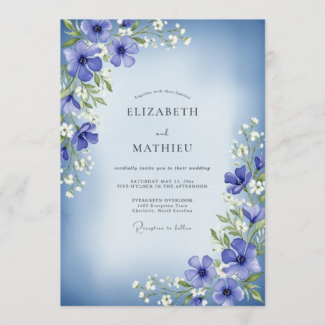 Convites Periwinkle Painterly Floral Enchantment Wedding (Frente)