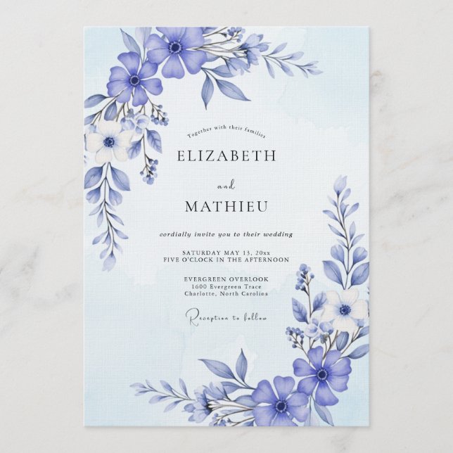 Convites Periwinkle Painterly Flourish Wedding (Frente)