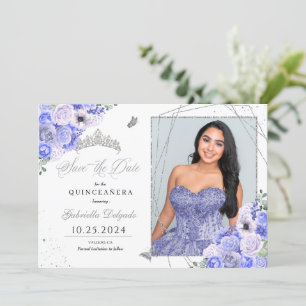 Convites Periwinkle Silver Quinceañera Salve A Foto Da Data