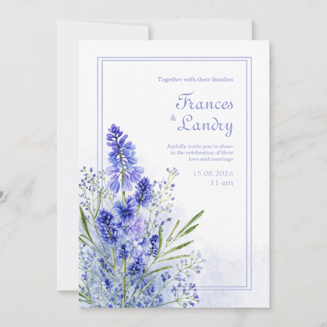 Convites Periwinkle Watercolor Botanical Muscari Frame (Frente)