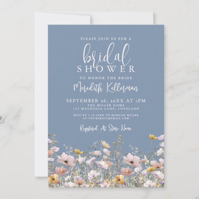 Convites Periwinkle Wildflower Bridal Shower (Frente)