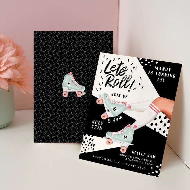Convites Permite Rolar A Tela De Rollerskagem De Retorno De (Lets Roll Fun Retro Throwback Rollerskating Vibe Invitation)