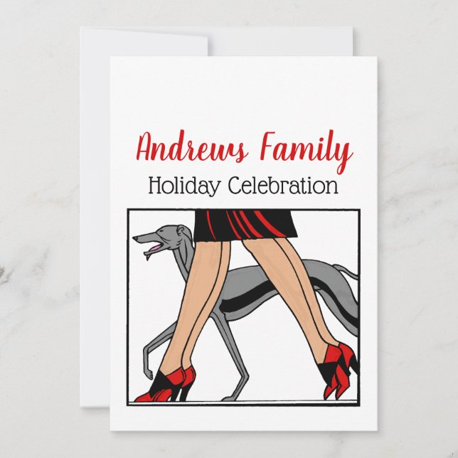 Convites Pernas Art Deco Mulheres Greyhound Whippet Cão R (Frente)