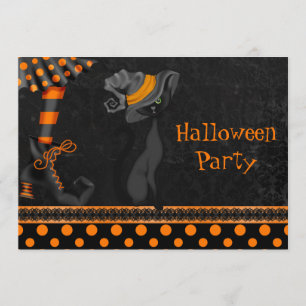 Convites Pernas de Bruxas e Festa de Gato Bonito no Hallowe