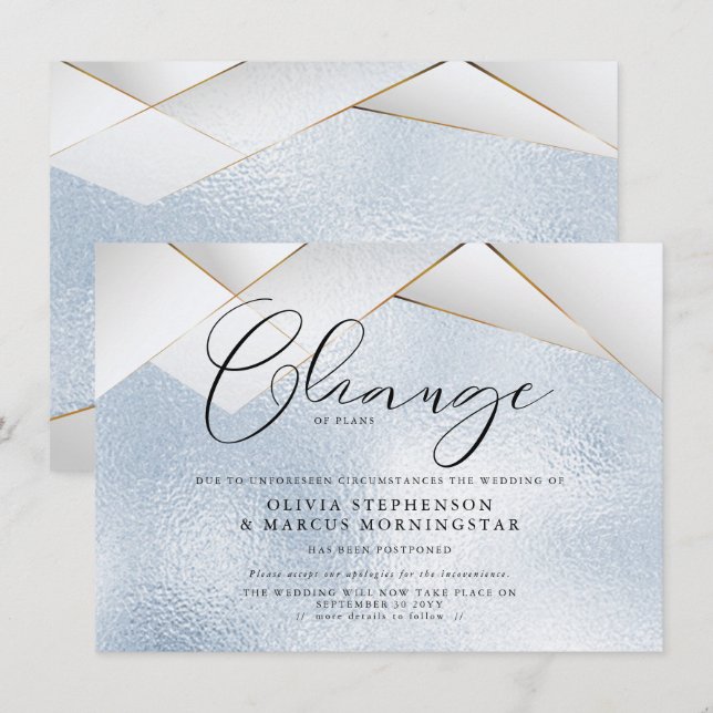 Convites Pérola Azul Celeste Facetas Casamento Adiado (Frente/Verso)