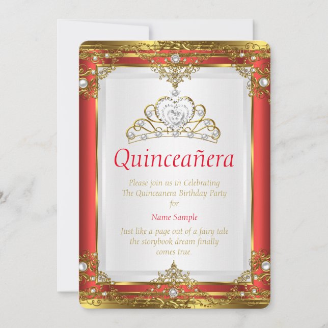 Convites Pérola Branca Dourada Princesa Quinceanera (Frente)