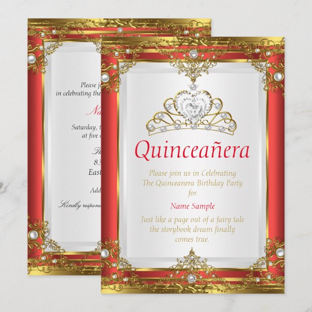 Convites Pérola Branca Dourada Princesa Quinceanera (Frente/Verso)
