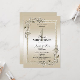 Convites Pérola Brilho e Glitter 1º Aniversário de Casament