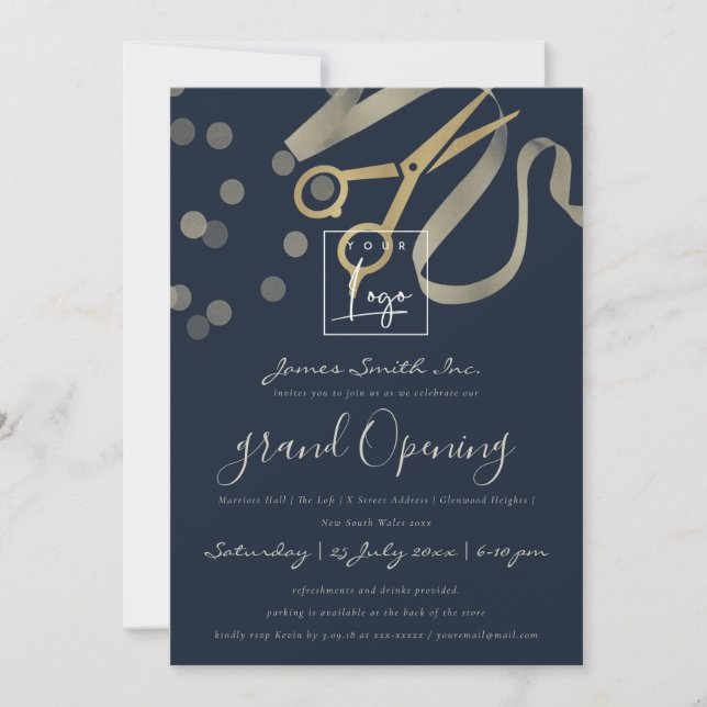 CONVITES PÉROLA CINZA FITA PRATA TESOURA GRAND OPENING (Frente)