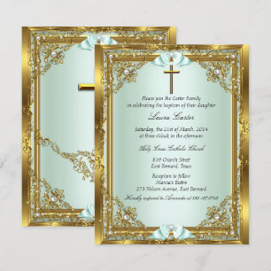 Convites Pérola Dourada Damask Cruz Batismo Batizado 3