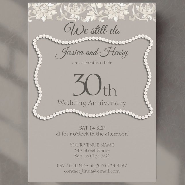 Convites Pérola Elegante 30º aniversário de casamento (Criador carregado)