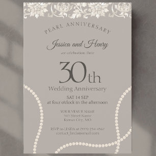 Convites Pérola Elegante 30º aniversário de casamento taupe