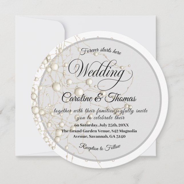 Convites Pérola Elegante Dourado Casamento Rômantico Pérola (Frente)