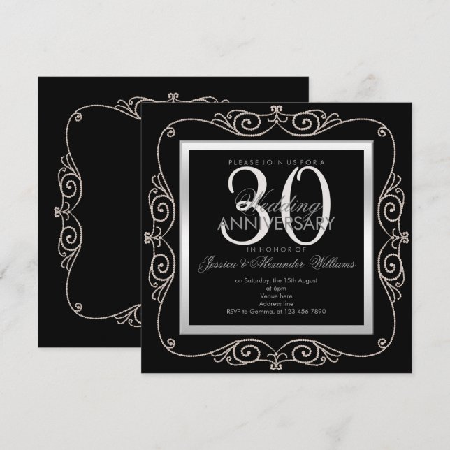 Convites Pérola Elegante Enquadrada 30º Aniversário de Casa (Frente/Verso)