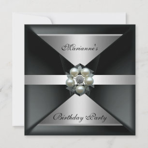 Convites Pérola Elegante Jóia Aniversário Prata & Branco