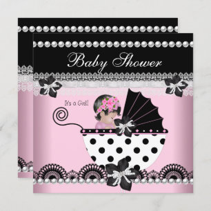 Convites Pérola Negra Rosa-Rosa-Chá de fraldas-branca