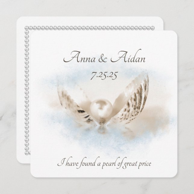 Convites Pérola No Casamento De Seashell (Frente/Verso)