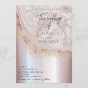Convites Pérola ouro rosa mármore ágata caligrafia metálica