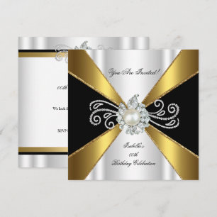 Convites Pérola Preto Dourado Branco Festa de Aniversário D