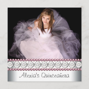 Convites Pérola Rosa Branco Rosa Foto Quinceanera