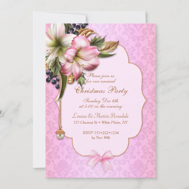 Convites Pérola Rosa Damasco Vitoriano para Ornamento Flora (Frente)