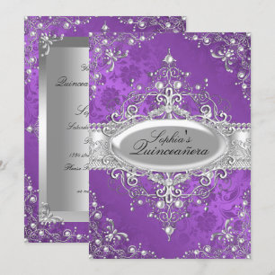 Convites Pérola Roxa Glamour Vintage Quinceanera