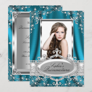 Convites Pérola Teal Seda Glamour Vintage Quinceanera