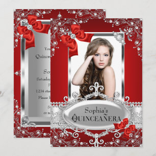 Convites Pérola Vermelha e Lazo de Seda Quinceanera Glamour