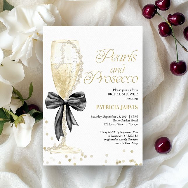 Convites Pérolas Black Bow e Churrasco de Noiva Prosecco (Criador carregado)