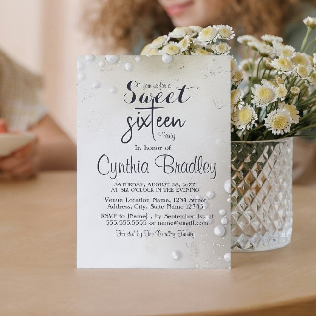 Convites Pérolas Brancas Beige Doce Dezesseis Festas de ani (Criador carregado)