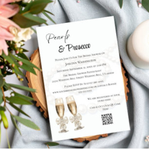 Convites Pérolas Brancas Elegantes e Chá de panela Prosecco