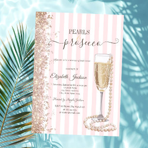 Convites Pérolas Brilhantes & Prosecco Faixa RosaChá de Noi