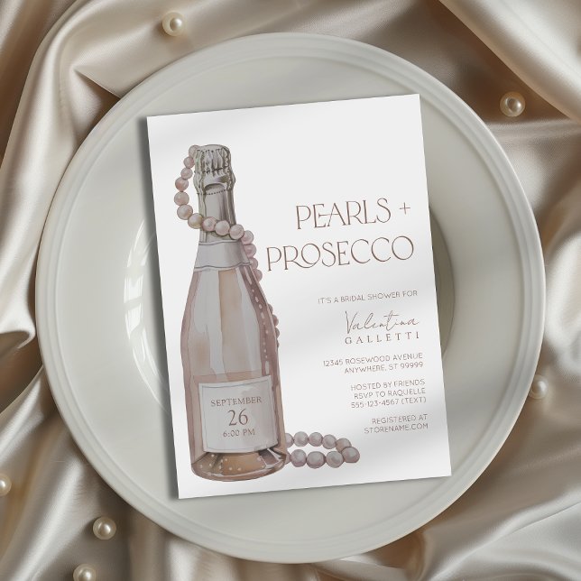 Convites Pérolas + Chá de panela Prosecco (Shown on a 5x7" invitation)
