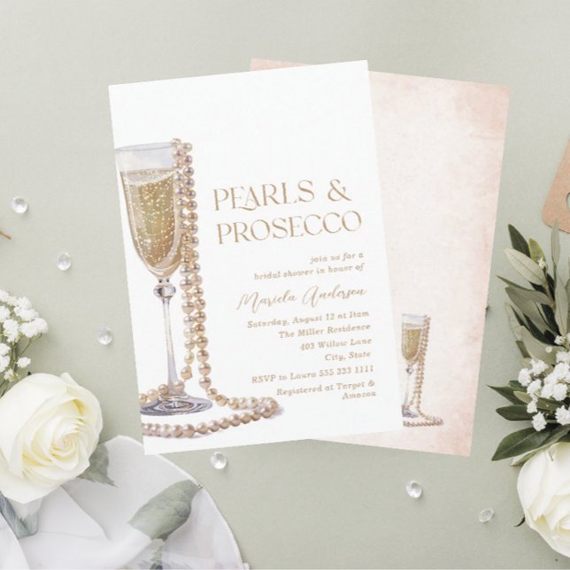 Convites Pérolas de Aquarela Elegantes e Sho Prosecco Brida (Criador carregado)