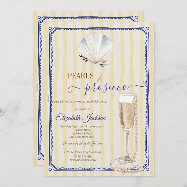 Convites Pérolas de Cana e Corante Amarelo Prosecco (Frente/Verso)