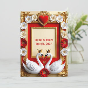 Convites 💎 Pérolas de Casamento de Cisne e Moldura de Ouro