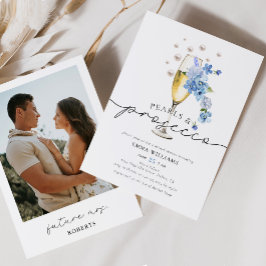 Convites Pérolas de Foto Azul Dusty e Chá de panela Prosecc