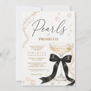 Convites Pérolas de Laço Preto & Prosecco Elegante Coquete