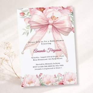 Convites Pérolas de laço rosa florais menina elegante Baby