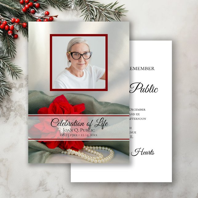 Convites Pérolas de Poinsettia Vermelha Celebração da Vida  (Criador carregado)