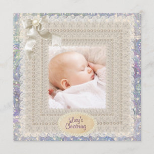 Convites Pérolas de Renda de Marfim Rosa Roxo Meninas Foto 