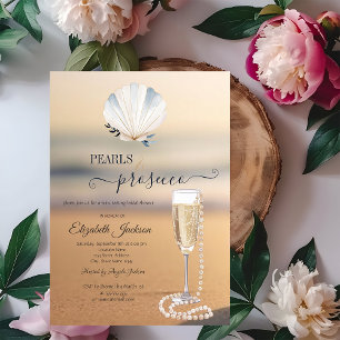 Convites Pérolas de Seashell em Praia e Prosecco