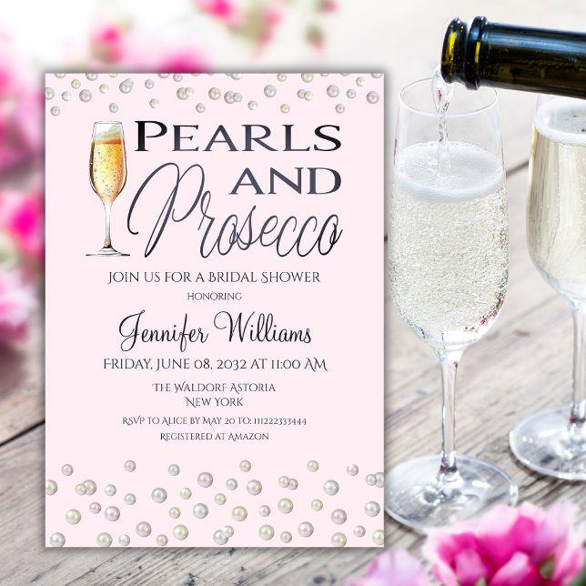 Convites Pérolas de Tema Rosa e Chá de panela Prosecco (Criador carregado)