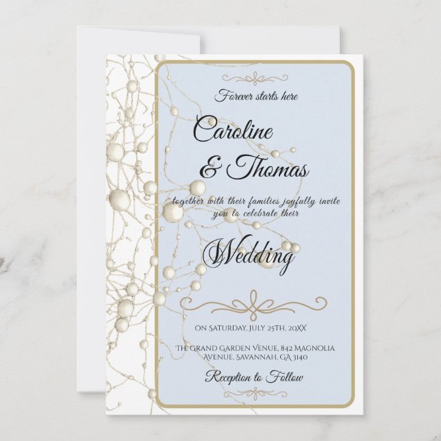 Convites Pérolas Douradas de Pérola Elegante Casamento Româ (Frente)
