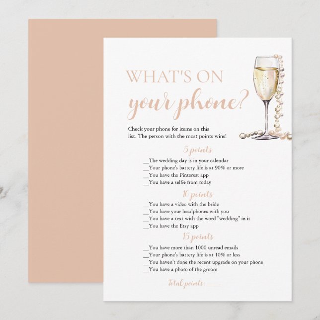 Convites Pérolas Douradas e Prosecco - O que há no seu jogo (Frente/Verso)