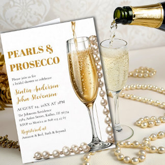 Convites Pérolas Douradas Elegantes e Casamento Prosecco