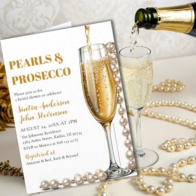 Convites Pérolas Douradas Elegantes e Casamento Prosecco (Criador carregado)