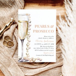 Convites Pérolas Douradas Elegantes e Chá de panela Prosecc