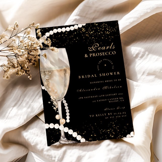 Convites Pérolas Douradas Pretas E Chá de panela Prosecco (Criador carregado)