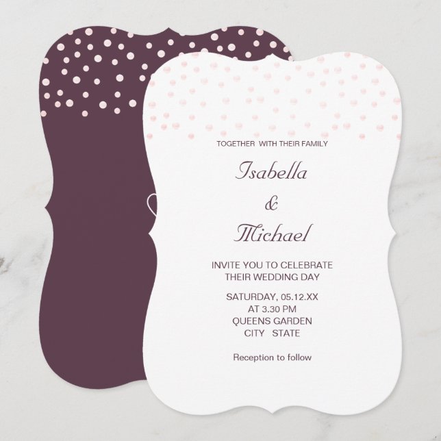 Convites Pérolas Dourado Rosa em Cassis e Casamento Branco (Frente/Verso)